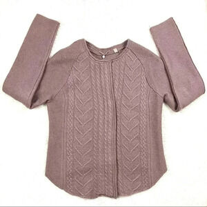 Anthro Knitted & Knotted Sustainable Mauve 100% Wool Zip Cable Cardigan Size M